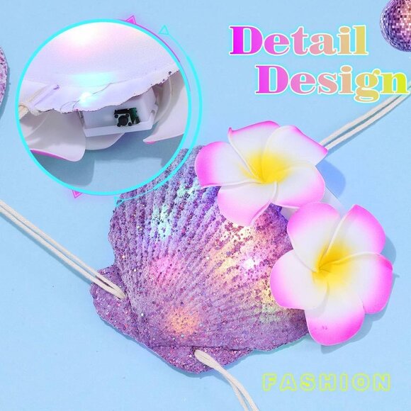 Light Up 4 Purple Mermaid Shell Bra Glowing Bikini Top Flower Rave Outfits Women - Picture 6 of 6